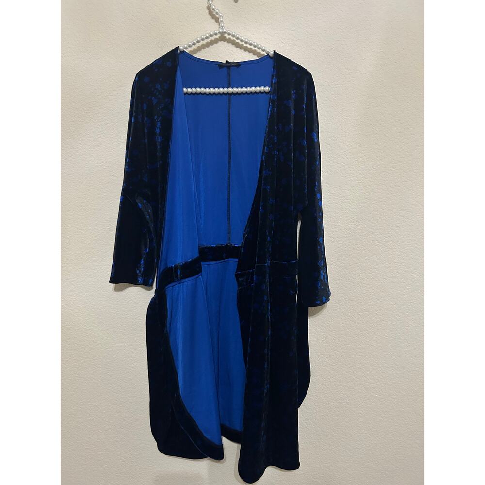 FRNCH Paris Wrap Dress Size Small Velvet Long Sleeve Black Blue Preppy Winter - Picture 8 of 12
